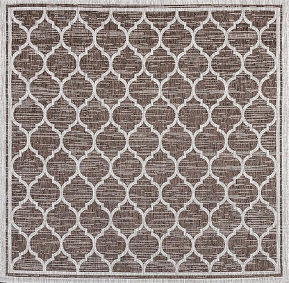 Eyely BMS109B-6SQ Santa Monica Trebol Moroccan Trellis Textured Weave, Pet Friendly, Non-Shedding, Stain Resistant, Easy-Cleaning, Espresso/Taupe, 6' Square, Indoor/Outdoor, Area Rug
