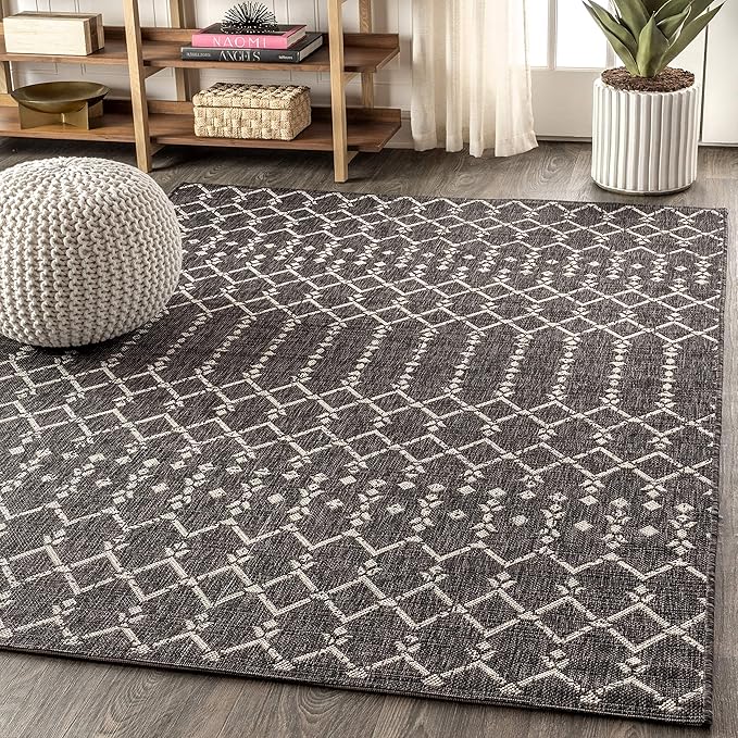 JONATHAN Y Moroccan Geometric Indoor Outdoor Area Rug 9X12 Black/Gray, Ourika Textured Weave for Backyard, Patio, Porch, Easy-Cleaning, High Traffic, Pet-Friendly, Non-Shedding (SMB108F-9)