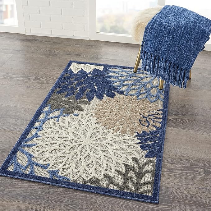 Nourison Aloha 2'8" x 4' Blue/Multicolor Outdoor Indoor/Outdoor Rug