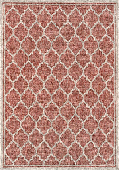 Eyely BMS109C-6 Santa Monica Trebol Moroccan Trellis Textured Weave, Pet Friendly, Non-Shedding, Stain Resistant, Easy-Cleaning, Red/Beige, 6 ft. x 9 ft., Indoor/Outdoor, Area Rug