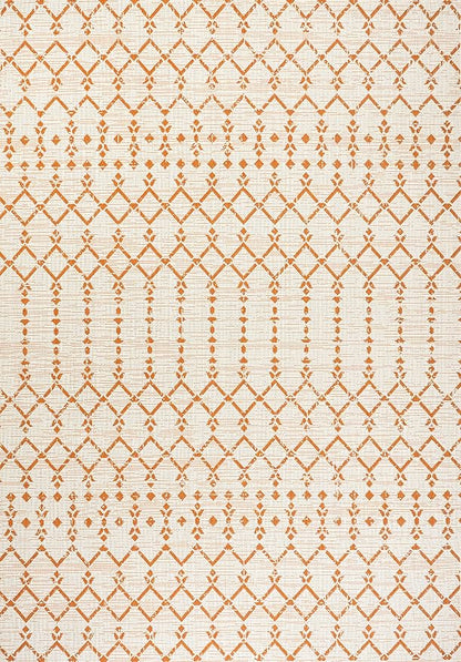 JONATHAN Y Moroccan Geometric Indoor Outdoor Area Rug 8X10 Cream/Orange, Ourika Textured Weave for Backyard, Patio, Porch, Easy-Cleaning, High Traffic, Pet-Friendly, Non-Shedding (SMB108O-8)