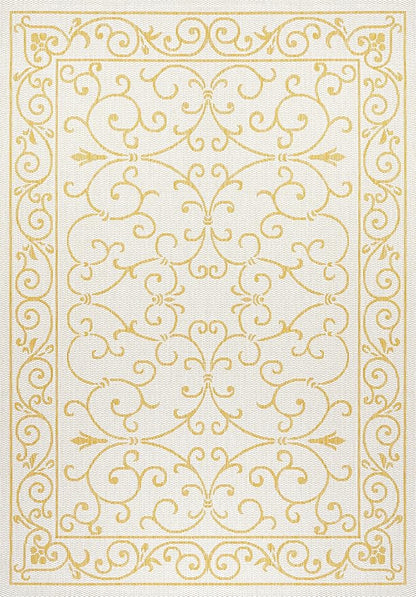 JONATHAN Y Vintage Filigree Indoor Outdoor Area Rug 5X8 Cream/Yellow, Charleston Textured Weave for Backyard, Patio, Porch, Easy-Cleaning, High Traffic, Pet-Friendly, Non-Shedding (SMB106M-5)