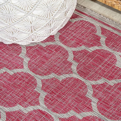 Eyely BMS109H-28 Santa Monica Trebol Moroccan Trellis Textured Weave Indoor/Outdoor Runner Rug Coastal;Bohemian, Bedroom, Backyard, Patio, Easy-Cleaning, Non-Shedding, 2 X 8, Fuchsia/Light Gray