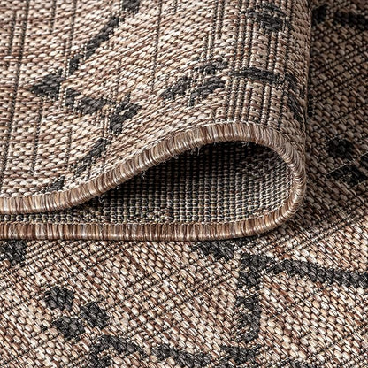 JONATHAN Y SMB108D-9R Ourika Moroccan Geometric Textured Weave Indoor/Outdoor Area Rug, Bohemian, Scandinavian for Bedroom, Kitchen, Living Room, Easy-Cleaning, Natural/Black, 9' Round