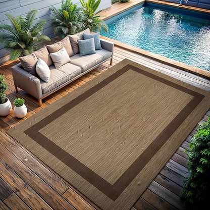 CAMILSON Outdoor Rug 8x10 - Modern Outside Rugs for Patios Porches Waterproof Durable Washable Non-Shedding, Easy-to-Clean Indoor Outdoor Area Carpet (8 x 10, Bordered - Jute)