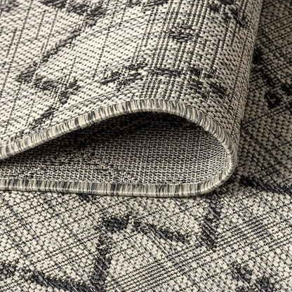 JONATHAN Y SMB108E-6R Ourika Moroccan Geometric Textured Weave Indoor/Outdoor Area Rug, Bohemian, Scandinavian for Bedroom, Kitchen, Living Room, Easy-Cleaning, Light Gray/Black, 6' Round