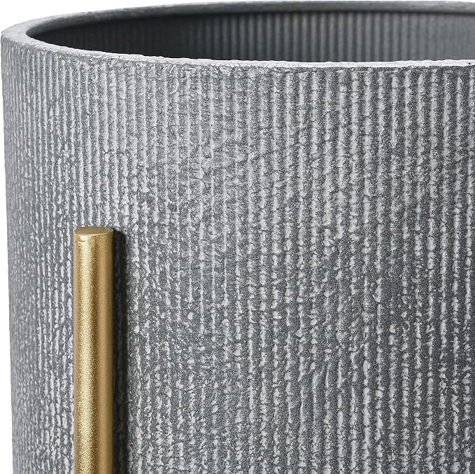 Main + Mesa Modern Boho Embossed Metal Planters with Stands, Charcoal Grey and Gold, Set of 2 Sizes
