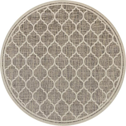 Eyely BMS109A-4R Santa Monica Trebol Moroccan Trellis Textured Weave, Pet Friendly, Non-Shedding, Stain Resistant, Easy-Cleaning, Brown/Beige, 4' Round, Indoor/Outdoor, Area Rug