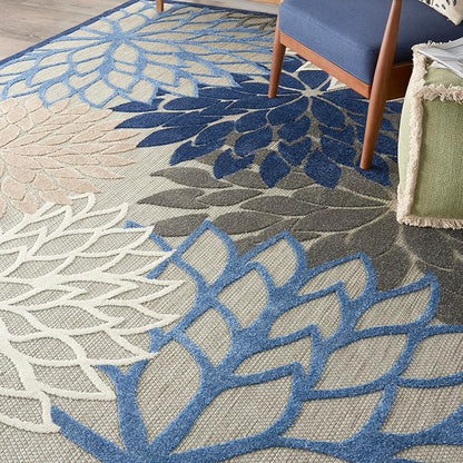 Nourison Aloha Indoor/Outdoor Blue/Multicolor 6' x 9' Area Rug, Easy Cleaning, Non Shedding, Bed Room, Living Room, Dining Room, Deck, Backyard, Patio (6x9)