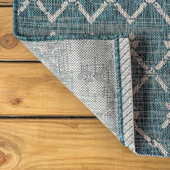 JONATHAN Y SMB108C-6R Ourika Moroccan Geometric Textured Weave Teal/Gray 6' Round Indoor/Outdoor Area Rug, Pet Friendly, Non-Shedding, Stain Resistant, Easy-Cleaning for Backyard, Patio, Porch