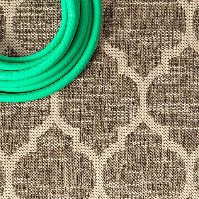 Eyely BMS109A-4R Santa Monica Trebol Moroccan Trellis Textured Weave, Pet Friendly, Non-Shedding, Stain Resistant, Easy-Cleaning, Brown/Beige, 4' Round, Indoor/Outdoor, Area Rug