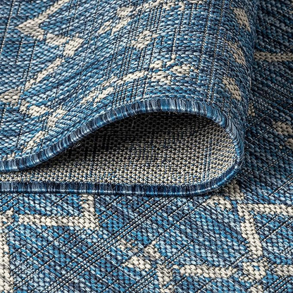 JONATHAN Y SMB108B-6SQ Ourika Moroccan Geometric Textured Weave Indoor/Outdoor Area Rug, Bohemian, Scandinavian for Bedroom, Kitchen, Living Room, Easy-Cleaning, Navy/Light Gray, 6' Square
