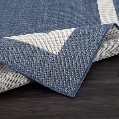CAMILSON Outdoor Rug 9x12, Large Modern Outside Rugs for Patios Porches Waterproof Durable Washable Non-Shedding, Easy-to-Clean Indoor Outdoor Area Carpet (9 x 12, Bordered - Blue/White)