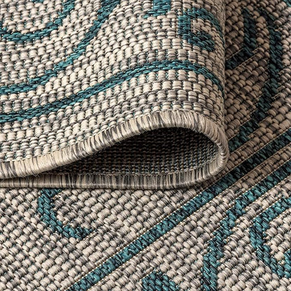 JONATHAN Y SMB106E-8TGN Charleston Vintage Filigree Textured Weave Gray/Teal 8' Octagon Indoor/Outdoor Area Rug, Non-Shedding, Stain Resistant,Fade Resistant, Easy-Cleaning for Backyard Patio, Porch