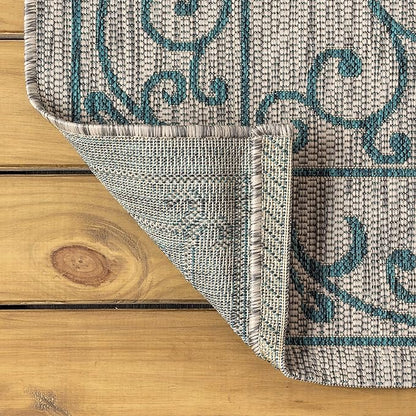 JONATHAN Y SMB106E-8TGN Charleston Vintage Filigree Textured Weave Gray/Teal 8' Octagon Indoor/Outdoor Area Rug, Non-Shedding, Stain Resistant,Fade Resistant, Easy-Cleaning for Backyard Patio, Porch