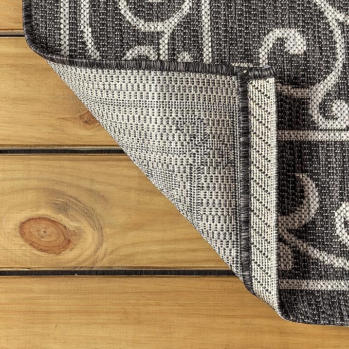 JONATHAN Y SMB106G-5SQ Charleston Vintage Filigree Textured Weave Black/Gray 5' Square Indoor/Outdoor Area Rug, Pet Friendly, Non-Shedding, Stain Resistant, Easy-Cleaning for Backyard, Patio, Porch