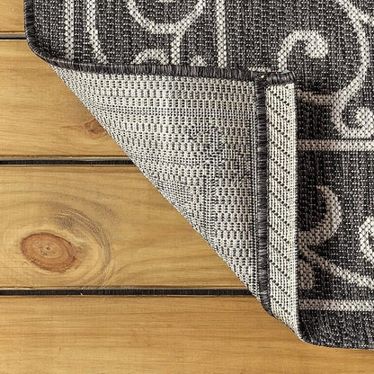 JONATHAN Y SMB106G-5SQ Charleston Vintage Filigree Textured Weave Black/Gray 5' Square Indoor/Outdoor Area Rug, Pet Friendly, Non-Shedding, Stain Resistant, Easy-Cleaning for Backyard, Patio, Porch
