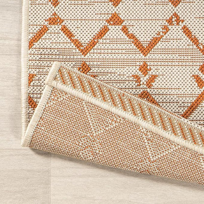 JONATHAN Y Moroccan Geometric Indoor Outdoor Area Rug 8X10 Cream/Orange, Ourika Textured Weave for Backyard, Patio, Porch, Easy-Cleaning, High Traffic, Pet-Friendly, Non-Shedding (SMB108O-8)