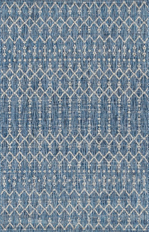 JONATHAN Y Moroccan Geometric Indoor Outdoor Area Rug 4X6 Navy/Light Gray, Ourika Textured Weave for Backyard, Patio, Porch, Easy-Cleaning, High Traffic, Pet-Friendly, Non-Shedding (SMB108B-4)