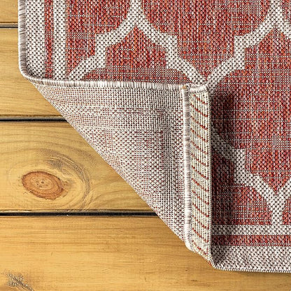 Eyely BMS109C-220 Santa Monica Trebol Moroccan Trellis Textured Weave, Pet Friendly, Non-Shedding, Stain Resistant, Easy-Cleaning, Red/Beige, 2 ft. x 20 ft., Indoor/Outdoor, Runner Rug
