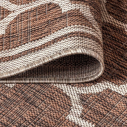 Eyely BMS109B-6 Santa Monica Trebol Moroccan Trellis Textured Weave, Pet Friendly, Non-Shedding, Stain Resistant, Easy-Cleaning, Espresso/Taupe, 6 ft. x 9 ft., Indoor/Outdoor, Area Rug