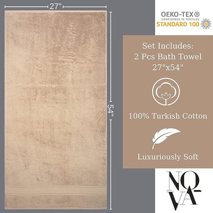 NOVA Luxury Linen - Hotel Quality Turkish Towel Set for Bathroom (2 Pcs Bath Towel Set, Warmsand Beige)