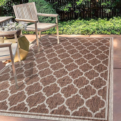Eyely BMS109B-6 Santa Monica Trebol Moroccan Trellis Textured Weave, Pet Friendly, Non-Shedding, Stain Resistant, Easy-Cleaning, Espresso/Taupe, 6 ft. x 9 ft., Indoor/Outdoor, Area Rug