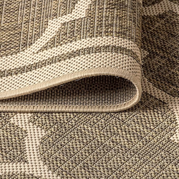 Eyely BMS109A-4R Santa Monica Trebol Moroccan Trellis Textured Weave, Pet Friendly, Non-Shedding, Stain Resistant, Easy-Cleaning, Brown/Beige, 4' Round, Indoor/Outdoor, Area Rug