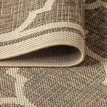 Eyely BMS109A-4R Santa Monica Trebol Moroccan Trellis Textured Weave, Pet Friendly, Non-Shedding, Stain Resistant, Easy-Cleaning, Brown/Beige, 4' Round, Indoor/Outdoor, Area Rug