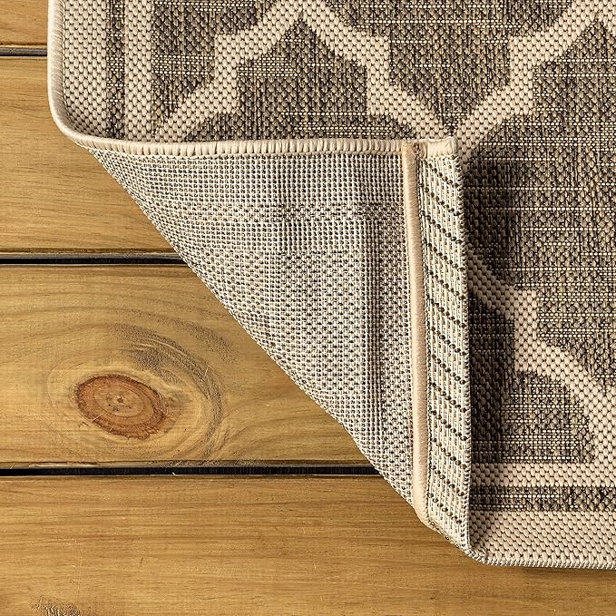 Eyely BMS109A-4R Santa Monica Trebol Moroccan Trellis Textured Weave, Pet Friendly, Non-Shedding, Stain Resistant, Easy-Cleaning, Brown/Beige, 4' Round, Indoor/Outdoor, Area Rug