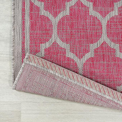 Eyely BMS109H-28 Santa Monica Trebol Moroccan Trellis Textured Weave Indoor/Outdoor Runner Rug Coastal;Bohemian, Bedroom, Backyard, Patio, Easy-Cleaning, Non-Shedding, 2 X 8, Fuchsia/Light Gray