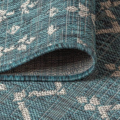 JONATHAN Y Moroccan Geometric Indoor Outdoor Area Rug 4X6 Teal/Gray, Ourika Textured Weave for Backyard, Patio, Porch, Easy-Cleaning, High Traffic, Pet-Friendly, Non-Shedding (SMB108C-4)