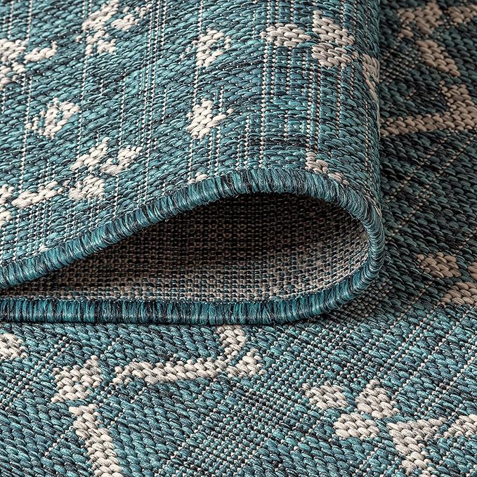 JONATHAN Y SMB108C-6R Ourika Moroccan Geometric Textured Weave Teal/Gray 6' Round Indoor/Outdoor Area Rug, Pet Friendly, Non-Shedding, Stain Resistant, Easy-Cleaning for Backyard, Patio, Porch