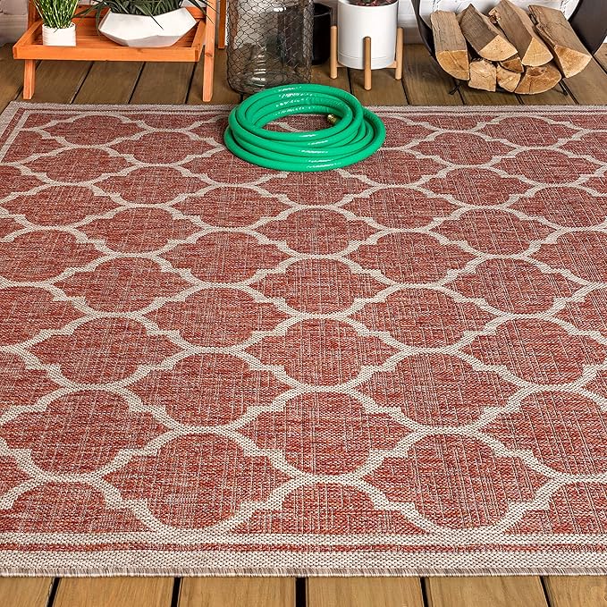 Eyely BMS109C-6 Santa Monica Trebol Moroccan Trellis Textured Weave, Pet Friendly, Non-Shedding, Stain Resistant, Easy-Cleaning, Red/Beige, 6 ft. x 9 ft., Indoor/Outdoor, Area Rug