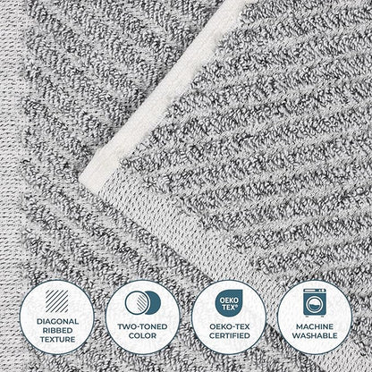 Superior Amelia Viscose Cotton Blend Medium Weight Towels, for Bathroom, Shower, Spa, Plush, Quick Dry, Ultra-Soft Towels, Bath Essentials, Ribbed Design, 12 Piece Assorted Towel Set, Charcoal