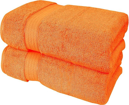 GLAMBURG 700 GSM Premium Cotton 2-Pack Oversized Extra Large Bath Sheet Set - 100% Combed Cotton - 2 Bath Sheets 35x70 - Luxury Hotel & Spa Quality - Durable Ultra Soft Highly Absorbent - Orange