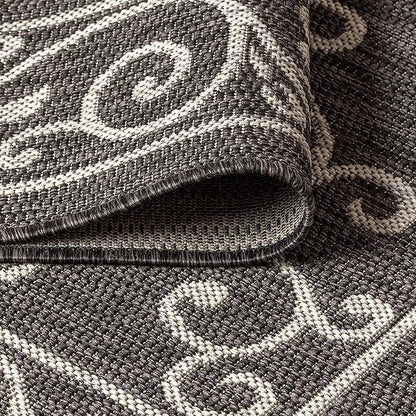 JONATHAN Y SMB106G-5SQ Charleston Vintage Filigree Textured Weave Black/Gray 5' Square Indoor/Outdoor Area Rug, Pet Friendly, Non-Shedding, Stain Resistant, Easy-Cleaning for Backyard, Patio, Porch