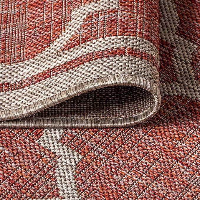 Eyely BMS109C-220 Santa Monica Trebol Moroccan Trellis Textured Weave, Pet Friendly, Non-Shedding, Stain Resistant, Easy-Cleaning, Red/Beige, 2 ft. x 20 ft., Indoor/Outdoor, Runner Rug