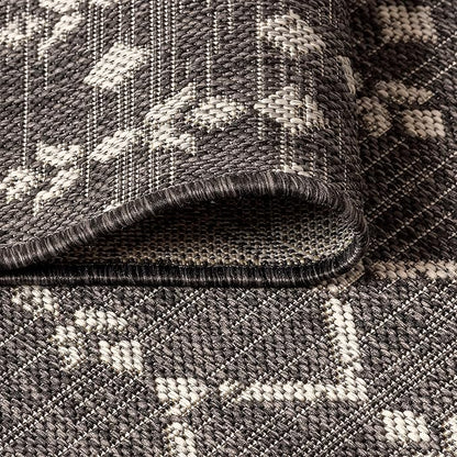 JONATHAN Y SMB108F-3R Ourika Moroccan Geometric Textured Weave Black/Gray 3' Round Indoor/Outdoor Area Rug, Pet Friendly, Non-Shedding, Stain Resistant, Easy-Cleaning for Backyard, Patio, Porch