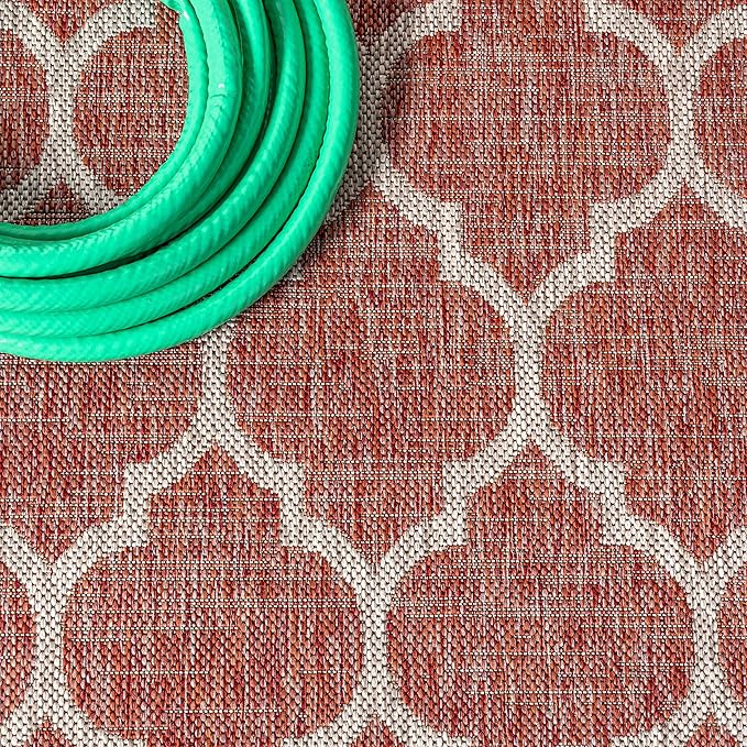 Eyely BMS109C-220 Santa Monica Trebol Moroccan Trellis Textured Weave, Pet Friendly, Non-Shedding, Stain Resistant, Easy-Cleaning, Red/Beige, 2 ft. x 20 ft., Indoor/Outdoor, Runner Rug