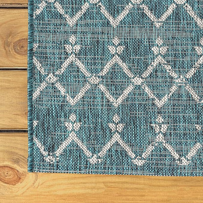 JONATHAN Y SMB108C-6R Ourika Moroccan Geometric Textured Weave Teal/Gray 6' Round Indoor/Outdoor Area Rug, Pet Friendly, Non-Shedding, Stain Resistant, Easy-Cleaning for Backyard, Patio, Porch